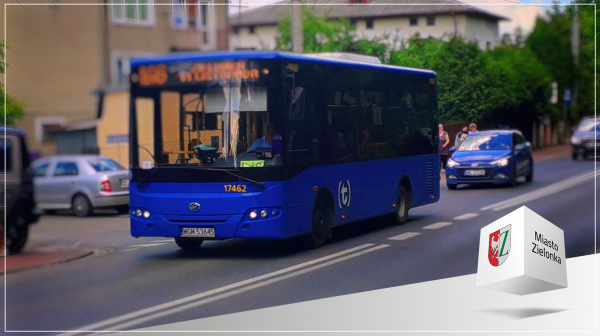 Grafika przedstawia lokalny, niebieski autobus linii L